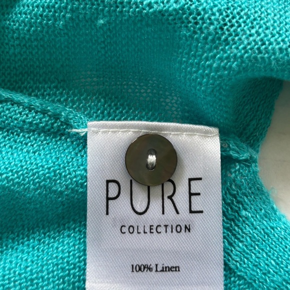 Pure Collection turquoise button up v neck 100% linen Cardigan Sz 8/10 - Picture 9 of 11